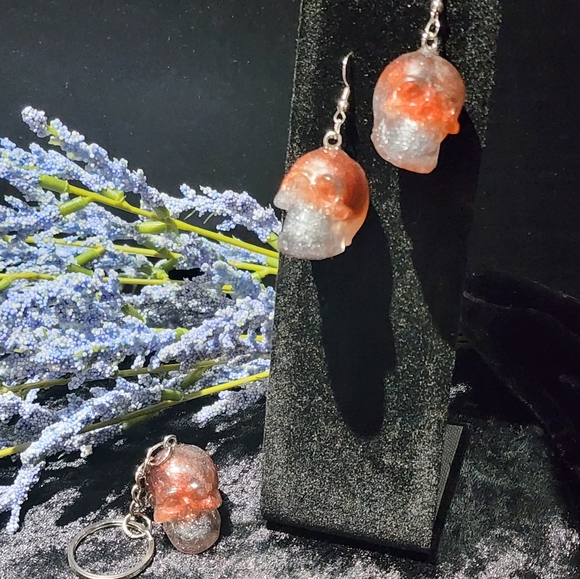 Hand Crafted Jewelry - Skull Earrings & Keychain Set